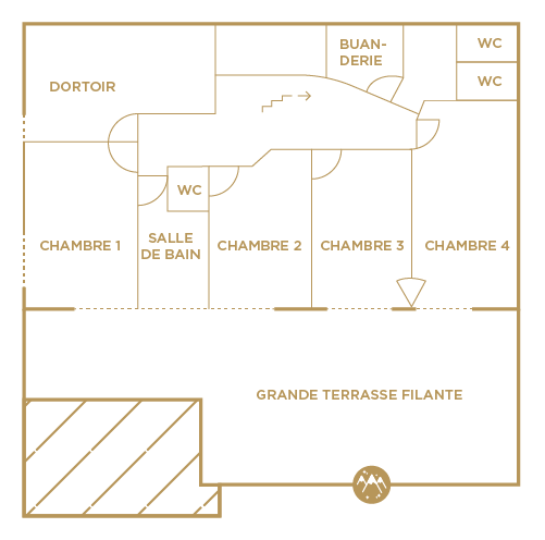 Plan de l'étage 1 du chalet du lievre blanc